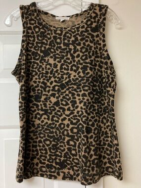 Leopard Print Sleeveless Tank Top - Tan/Black sz S Socialite
